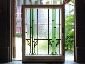 ■アンティークステンドグラス12142 装飾 グリーン 英国 イギリス 窓 ドア 内装に ■