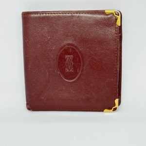カルティエ Cartier 2つ折り財布 マストライン レザー×金属素材 ボルドー×ゴールド 財布