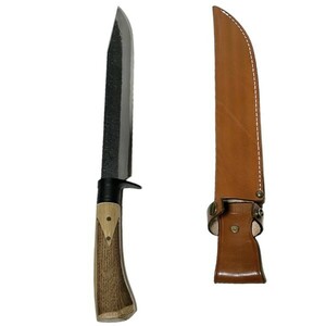 鎚目黒打 剣鉈　龍牙　240mm　青二鋼ダマスカス　革鞘入　　入山用　登山刀　アウトドア用　登山ナイフ　狩猟用鉈　山刀　日本製