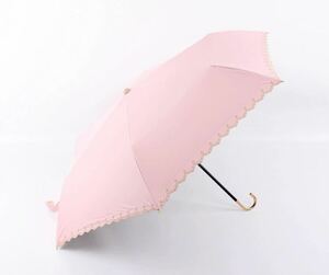 【OK basket】 折りたたみ 日傘 折りたたみ傘 完全遮光 超軽量 190g ピンク UVカット100％ 遮光 レディース 晴雨兼用 星柄スカラップ