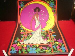 【稀少】アート・ポスター MOON LADY FUNKY FEATURES 1969年 サイケデリック 当時もの ビンテージ USA BLACKLIGHT POSTER