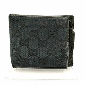 【ジャンク】GUCCI　グッチ　GGキャンバス　二つ折り財布　ブラック　W10　H9