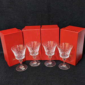 【18907】Baccarat バカラ グラス 4客 セット 彫刻 クリスタル ワイン シャンパン 食器 ブランド ヴィンテージ アンティーク 希少 レア