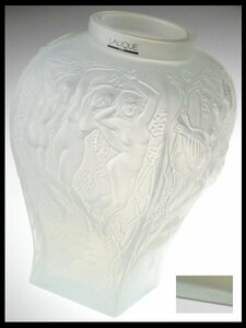 N542 LALIQUE ラリック フロステッド クリスタル 特別限定作品 オマージュ 1995 オパールセント レリーフ 大型 ベース 花瓶 飾壷 28cm