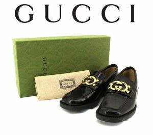 18万新品◆7H=26.5㎝◆GUCCI グッチ GGインターロッキング プラットフォームソール ビットローファーシューズ 1円