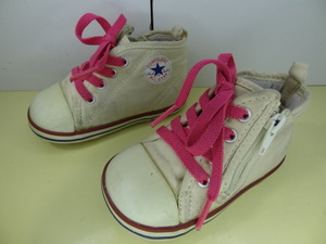 全国送料無料コンバース CONVERSE 子供靴キッズベビー女の子ピンクゴム紐ジッパー付き生成り色白色スニーカーシューズ13cmEE