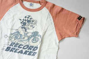 TOYS McCOY ◆ ミッキーマウス RECORD BREAKR ラグラン Tシャツ Mサイズ (ホワイト/オレンジ) 半袖 カットソー トイズマッコイ ◆DF12