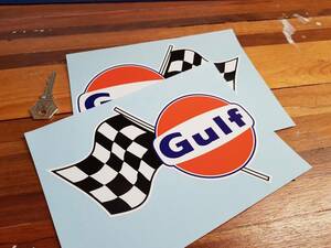 送料無料 Gulf Logo & Chequered Flag Decal Sticker ガルフ ステッカー シール デカール 2枚セット 190mm × 135mm