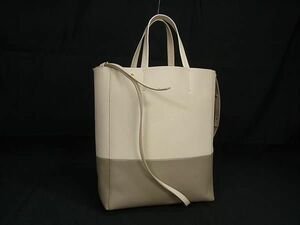 1円 ■美品■ CELINE セリーヌ バーティカルカバ スモール レザー 2WAY ハンドバッグ ショルダー アイボリー系×グレージュ系 FC3760