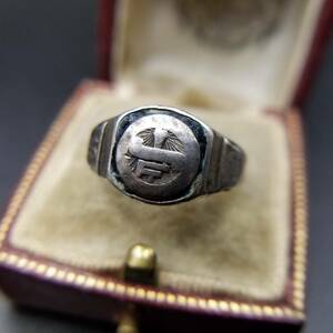 1900?年代 米国 ヴィンテージ クラスリング ラウンド 紋章 シグネット 925 シルバー リング 指輪 メンズジュエリー カレッジ Y12-F