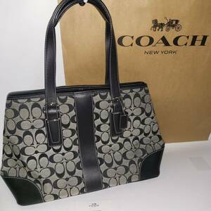 未使用品［COACH　コーチ］シグネチャーキャリーオール　キャンバスxレザー　6337　トートバッグ　ブラック