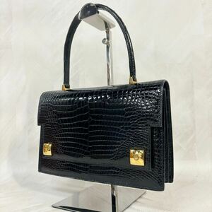 Colliy Paris ART＆CREATION クロコダイル レザーバッグ ハンドバッグ ワンハンドル ゴールド金具 ブラック 黒 鞄