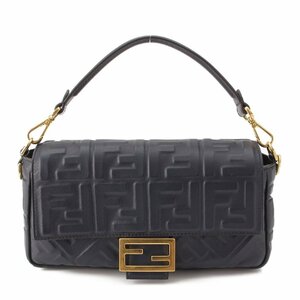 【フェンディ】Fendi　ズッカ マンマバケット レザー 2WAY ハンド ショルダーバッグ 8BR600 ネイビー 【中古】【正規品保証】203136