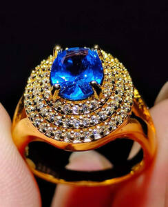 清代　藍宝石嵌め　金指輪