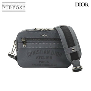 新品同様 クリスチャン ディオール Christian Dior サファリ メッセンジャー 2way ショルダー クラッチ バッグ レザー グレー 90218644