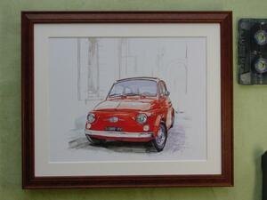 ■BOWイラスト額■フィアット500■FIAT500チンクチェント額184■