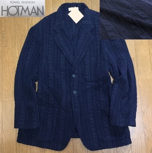 未使用 定価27,500円 HOTMAN ホットマン ジャカード織り 吸湿 コットン タオル地 3B テーラード ジャケット メンズ M 紺 ネイビー パイル