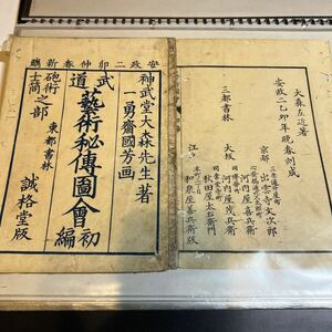 和書　武道藝術秘傳圖會初編　大森左近著安政二年　一勇斎　誠格堂版　木版画　東京書林一勇斎　歌川国芳画　和本 古書 彩色 希少