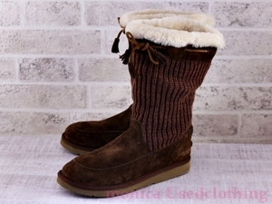 MH847◆レディース【UGG オーストラリア】ショートブーツ ニット 茶 ブラウン 28.5cm