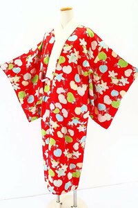 【着物フィ】アンティーク　長襦袢　襦袢　赤　橘　花　可愛い　大正ロマン レトロ　kimono　仕立上がり　正絹　日本　13706