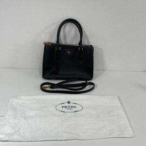 Z◎ PRADA プラダ サフィアーノ 2WAY ハンドバッグ ブラック ショルダーバッグ ショルダーストラップ付 キズ汚れ有り