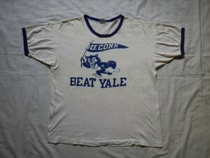 スペシャル★70s USA製 チャンピオン Tシャツ 染み込み BEAT YALE XL バータグ ビンテージ アメリカ製 染込み