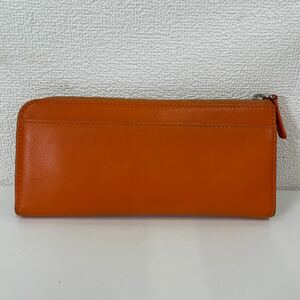 F◎ BUSINESS LEATHER FACTORY ビジネスレザーファクトリー 長財布 レザー ラウンドファスナー ウォレット 財布 オレンジ キズ汚れ有り