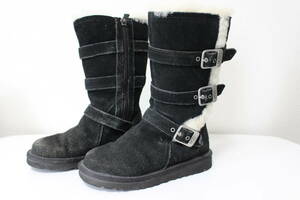 E474 キッズサイズ UGG アグ K MADDI 1001520 ムートンブーツ ロングブーツ ベルト 黒 ブラック US12 UK11 EU29 18.5cm 子供 ジュニア