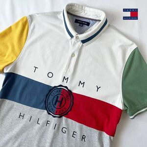トミー ヒルフィガー TOMMY HILFIGER マルチカラー ポロシャツ XL 半袖 ビッグロゴ 刺繍 シャツ 