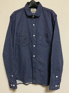 MACBATROS 羽衣シャツ　ワークシャツ　ラウンドカラー　ストライプ　日本製　サイズLL