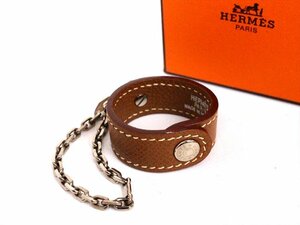 美品☆HERMES【エルメス】マフラー・スカーフどめにも、グローブホルダー☆レザー☆ブラウン×シルバー金具☆ロゴ☆レディース☆箱付