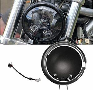 Chelhead 5.75インチ LED ヘッドライト用シェル ハーレーダビッドソン オートバイク ハウジングキット 丸型 ブラック ブラケット