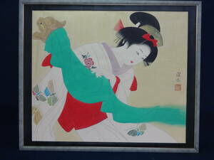 【模写】 伊藤深水　鏡獅子　1934年頃　水彩画　紙本著色・浮世絵・美人画・日本画・写真やコピーではなく人が描いた物　is32m