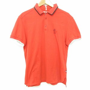 美品 MONCLER モンクレールグルノーブル ロゴ刺繍 半袖 ポロシャツ カットソー サイズXL オレンジ レッド系