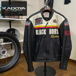 ☆KADOYA カドヤ BHR レザージャケット シングルライダース ブラック/LL ◆バイク アウター スポーツ レーシング 革ジャン 本革 送料無料