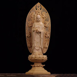 人気 総檜材 木彫仏像 仏教美術 精密細工 仏師で仕上げ品 地蔵菩薩立像 高さ43cm