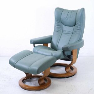 EKORNES エコーネス COLIBRI コリブリS 総革 ストレスレスチェア リクライニングチェア オットマン付 グリーン系 北欧ノルウェー○□766h06