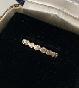 K18 指輪 ダイヤモンド ハーフエタニティ　ピンクゴールド　繊細可憐なデザインのリングです。　内径約16.5㎜　イニシャル刻印あり　