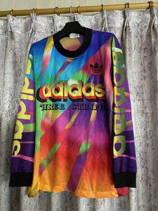 adidasアディダス ロンT Tシャツ 長袖Tシャツ 長袖 ゲームシャツ サッカー ヴィンテージ 古着 激レア デサント 昭和 レトロ サッカー 派手