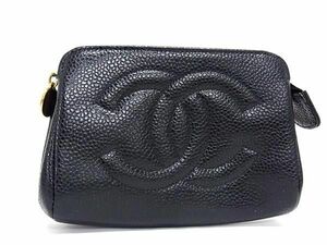 1円 ■極美品■ CHANEL シャネル ココマーク キャビアスキン ポーチ マルチケース 小物入れ コインケース 小銭入れ ブラック系 AW6467