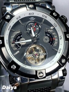 新品 正規品 ドミニク DOMINIC 自動巻き 手巻き 腕時計 オートマティック カレンダー 5気圧防水 ステンレス ブラック メンズ プレゼント