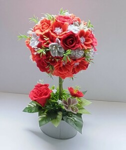 ☆フェルトで作った赤いトピアリー可愛い花たち☆
