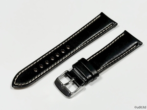 ラグ幅：21mm ブラック コードバン 本革 レザーベルト ハンドメイド 尾錠付き レザーバンド 腕時計ベルト 時計用バンド LB101