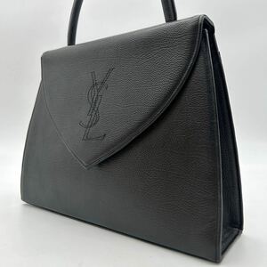 【極美品】イヴサンローラン Yves Saint Laurent トップハンドル ハンドバッグ YSL カサンドラ ロゴ 手提げ鞄 レザー ブラック 黒