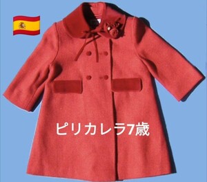 即決宅急便送料込大幅限定お値下げ　新品未使用【ピリカレラ】7歳コート スペイン製高級子供服クリスマス ロングコート 女の子輸入マメール