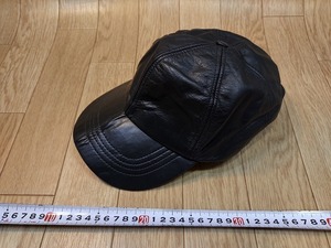 (u109u）NEWYORK HAT & CAP.Co ニューヨークハット レザーキャップ 野球帽 本革 ヴィンテージ Made in USA Genuine Leather 黒 古着 中古