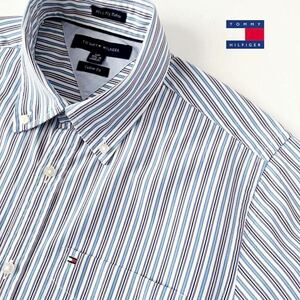 トミーヒルフィガー TOMMY HILFIGER ボタンダウン マルチ ストライプ 長袖シャツ SP 14 1/2-15 (日本M) ホワイト ブルー パープル シャツ 