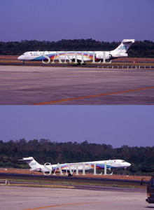 FR【航空機写真】Ｌ版２枚　JAS　日本エアシステム　MD-90　熊本空港