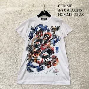 極美品　コムデギャルソンオムドゥ プリントTシャツ ホワイト S　COMME des GARCONS HOMME DEUX DI-T007