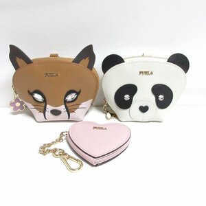 新品同様 FURLA フルラ 3点おまとめ フォックス×パンダ ミラー ポーチ コインケース マルチカラー ◆